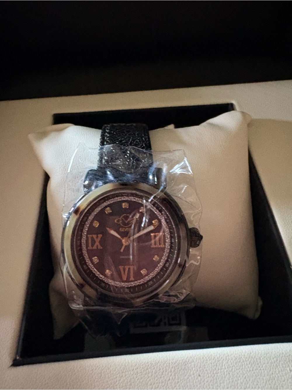 Gevril women’s Black Leather Strap Watch with Silver Case and Black Dial - Picture 2 of 7